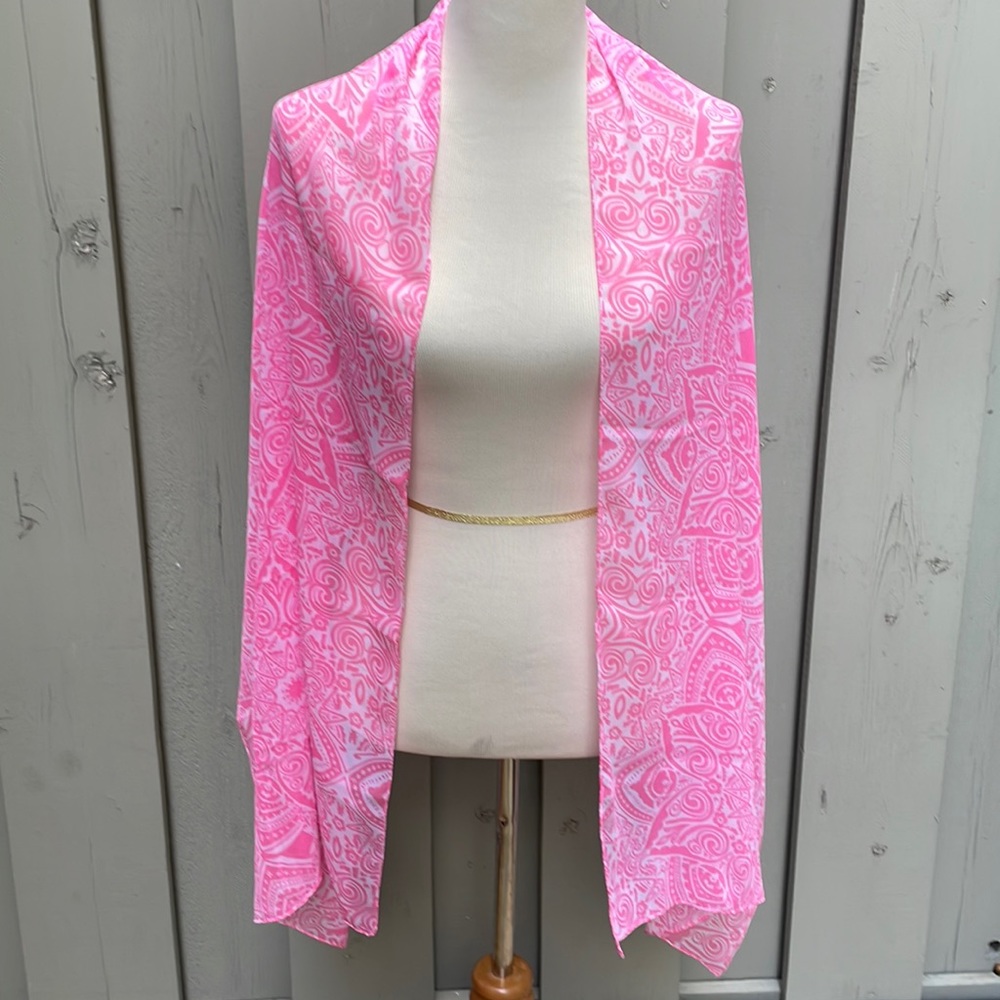 Cejon Pink and White Batik Geo Scarf 65” x 22” GIFT IDEA!